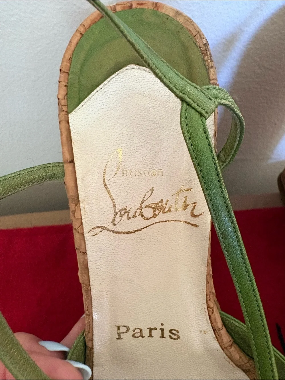 Christian Louboutin Green Cork Wedge Sandals